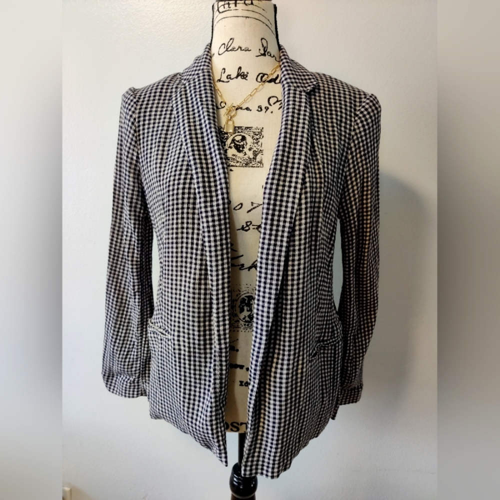 LC Lauren Conrad black white gingham blazer jacket petite small euc